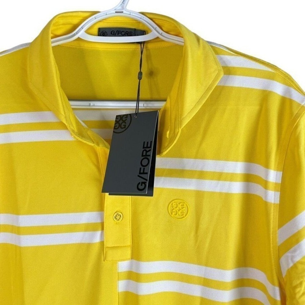 G/FORE Off Stripe Polo Shirt Mens L Yellow G4MS23K182 Cyber Golf Short Sleeve‎
